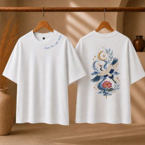 Ethereal crane - Oversized Embroidered Tee