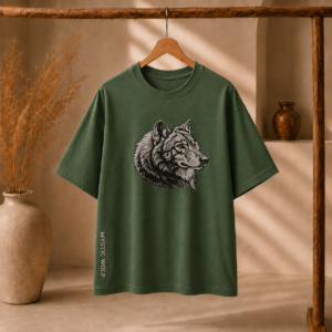 Grey Wolf - Oversized Embroidered Tee